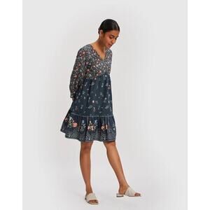 NWT Madewell x Reistor Deep V Short Dress Floral Organic Cotton Peasant Size XL